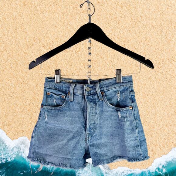 Levi's Pants - Levi's 501 Women's 24 Waist Button Fly Stonewashed Denim Raw Hem Jean Shorts